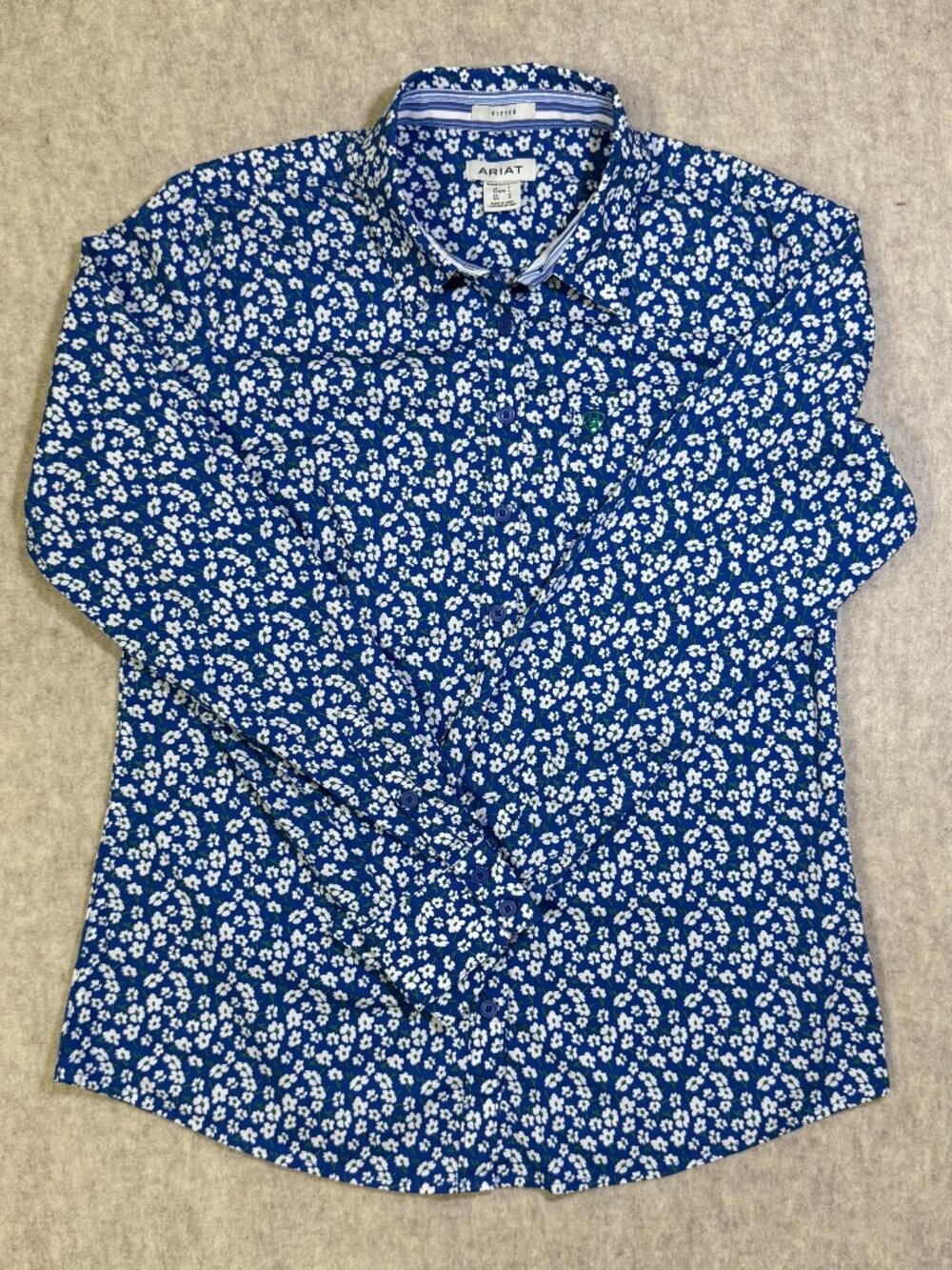 Ariat Women's Fitted Floral Button Down Western Shirt Blue White Size L